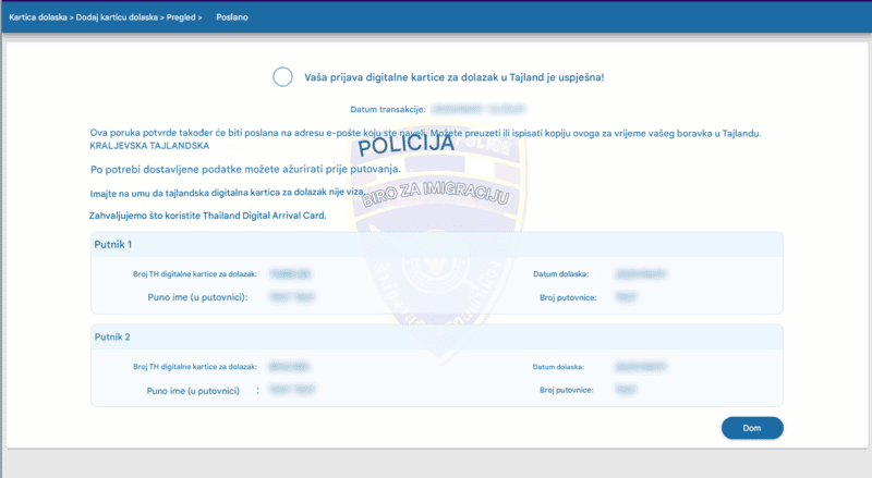 TDAC Proces prijave - Korak 6