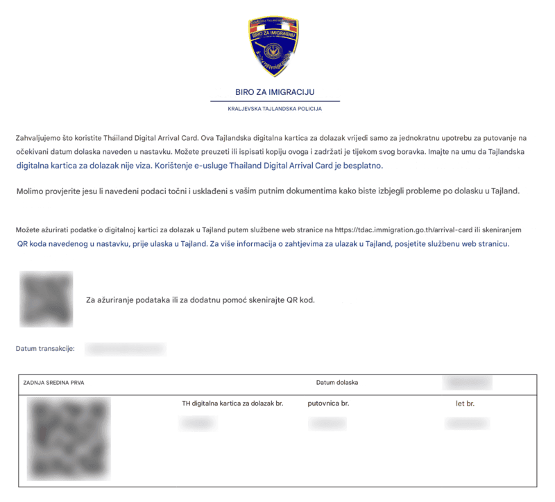TDAC Proces prijave - Korak 8
