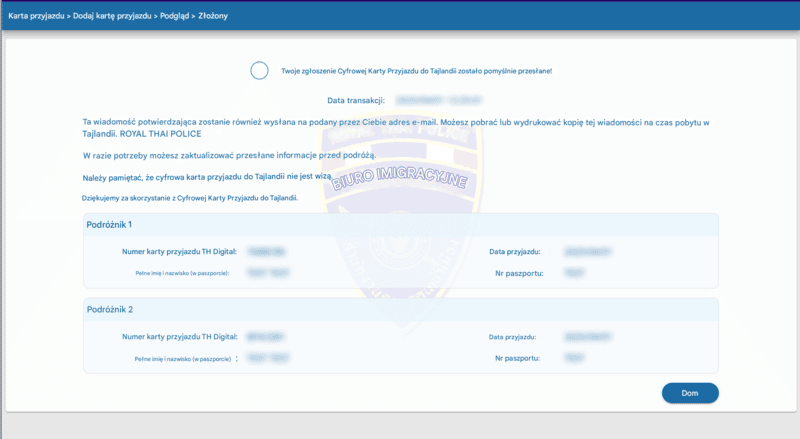 Proces składania wniosku o TDAC - Krok 6